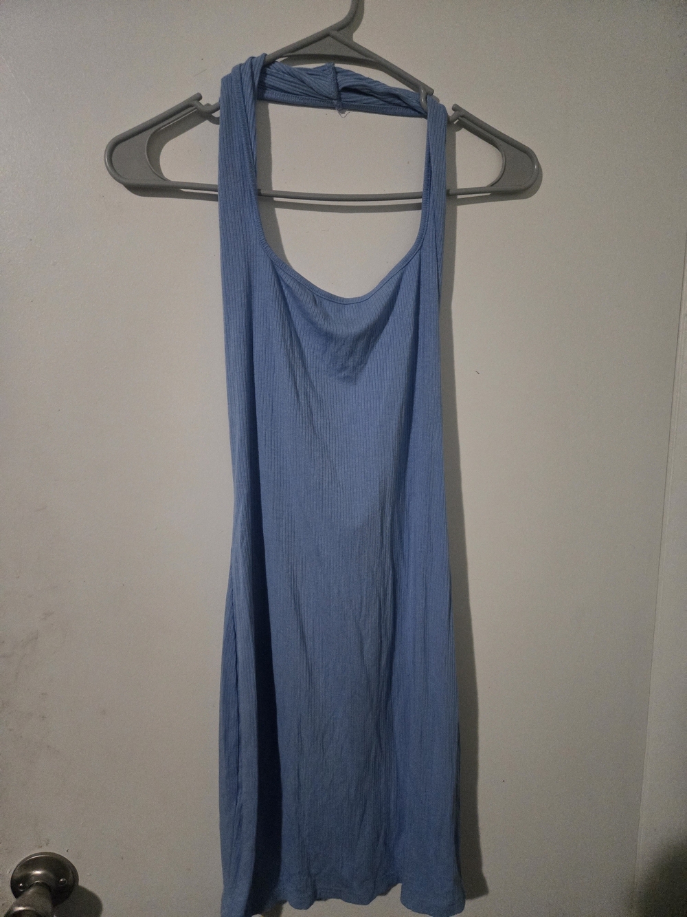 Women’s Sky Blue Ribbed Halter Maxi Dress